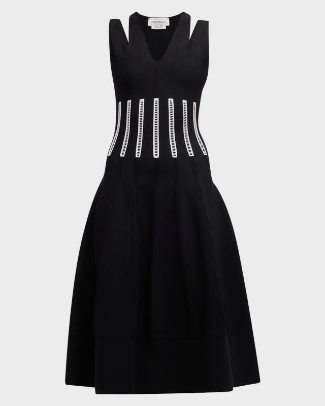 Slash Cutout Shoulder Corset Midi Dress
